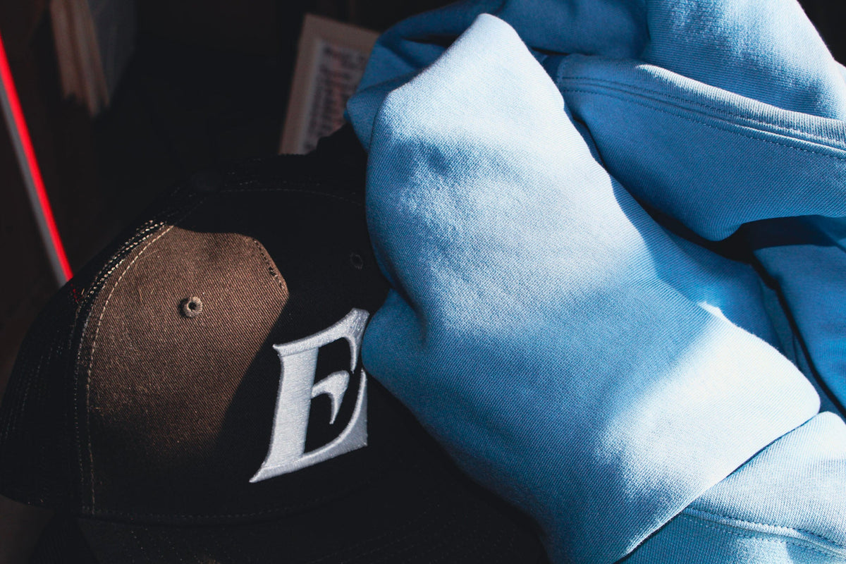 Blue Hoodie + E Mark Hat